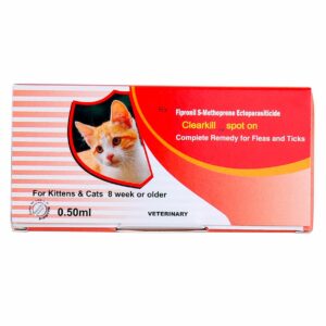 Clearkill Spot On ,Single Pipette Of 0.50ml for Kittens and Cats 8 weeks or older, Anti Tick & Flea (Fipronil S-Methoprene Ectoparasiticide)