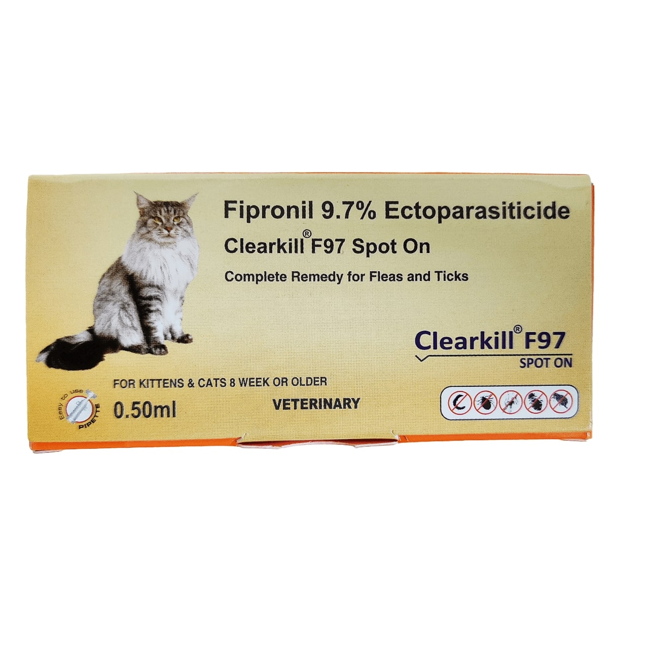 Clearkill F97 Spot On, 0.50 ml Best Fleas and Ticks Treatment For Cats,and kitten