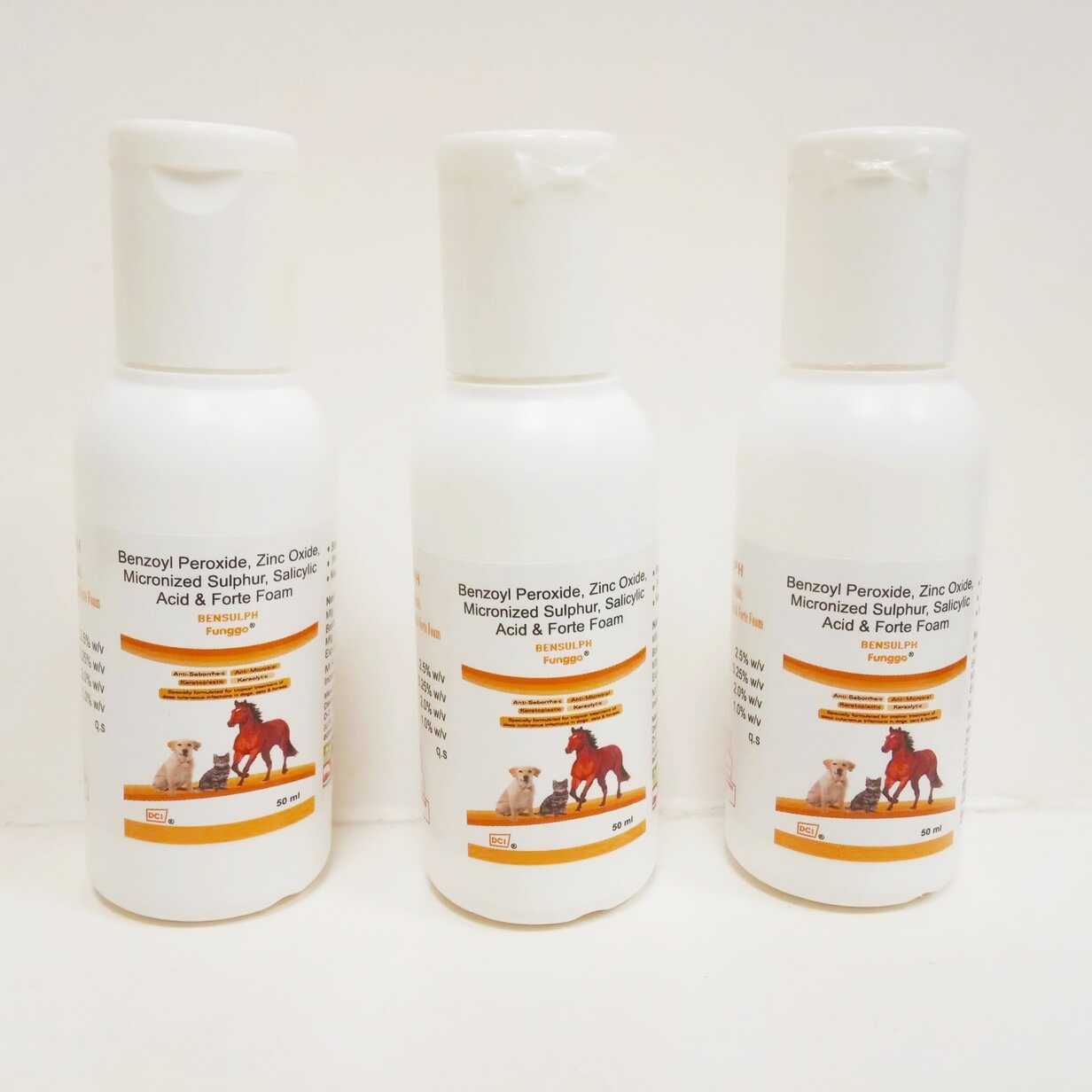 Bensulph Shampoo for Healthy Skin Regrowth (Pack of 3), each 50 ml for Dog,  Cat and Horse - Disinfecto Chemical Industries Pvt. Ltd.